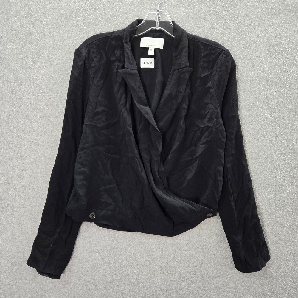 Anthropologie Ett:twa Women Jacket 4 Black Wrap Blazer Lightweight Long Sleeve